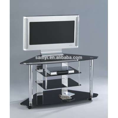 Glass TV stand with wheels