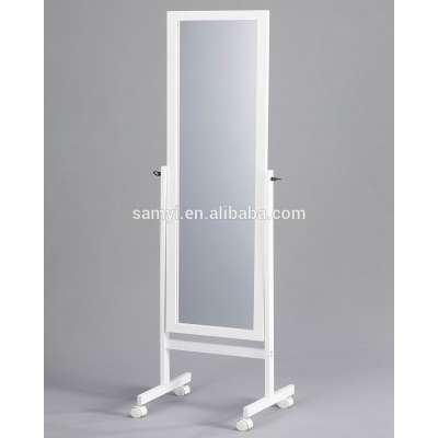 Wooden standing mirror with wheels