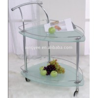 Modern hotel kitchen furniture restaurant tea wine food trolley chromed steel tempered glass service cart trolley